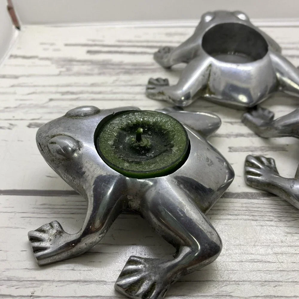 Restoration Hardware Lot 3 Frog Tea Light Candle Holder Aluminum Silver Chrome